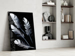 White Feathers artwork anchoring a wall with elegant minimal palette