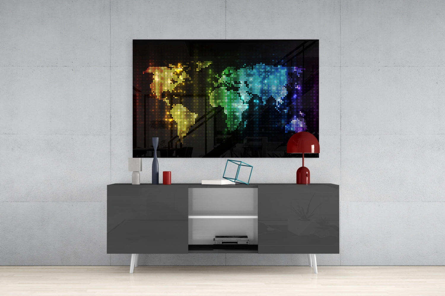 World Map Glass Wall Art.