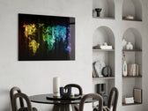 Neon Pixel Map glass print enhancing a creative office with cinematic drama