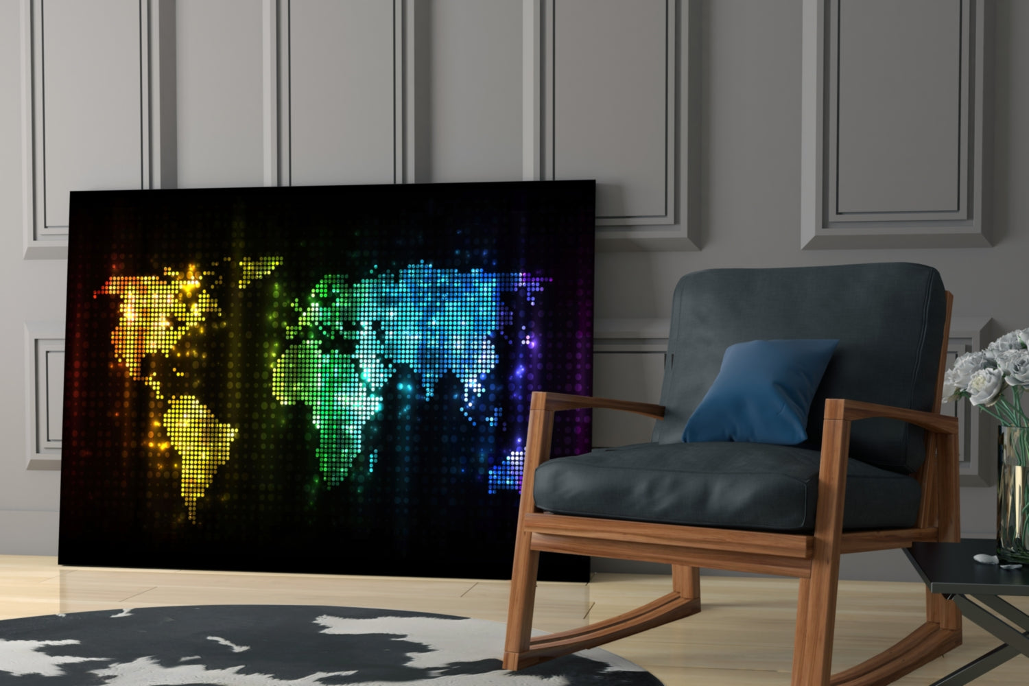 World Map Glass Wall Art.