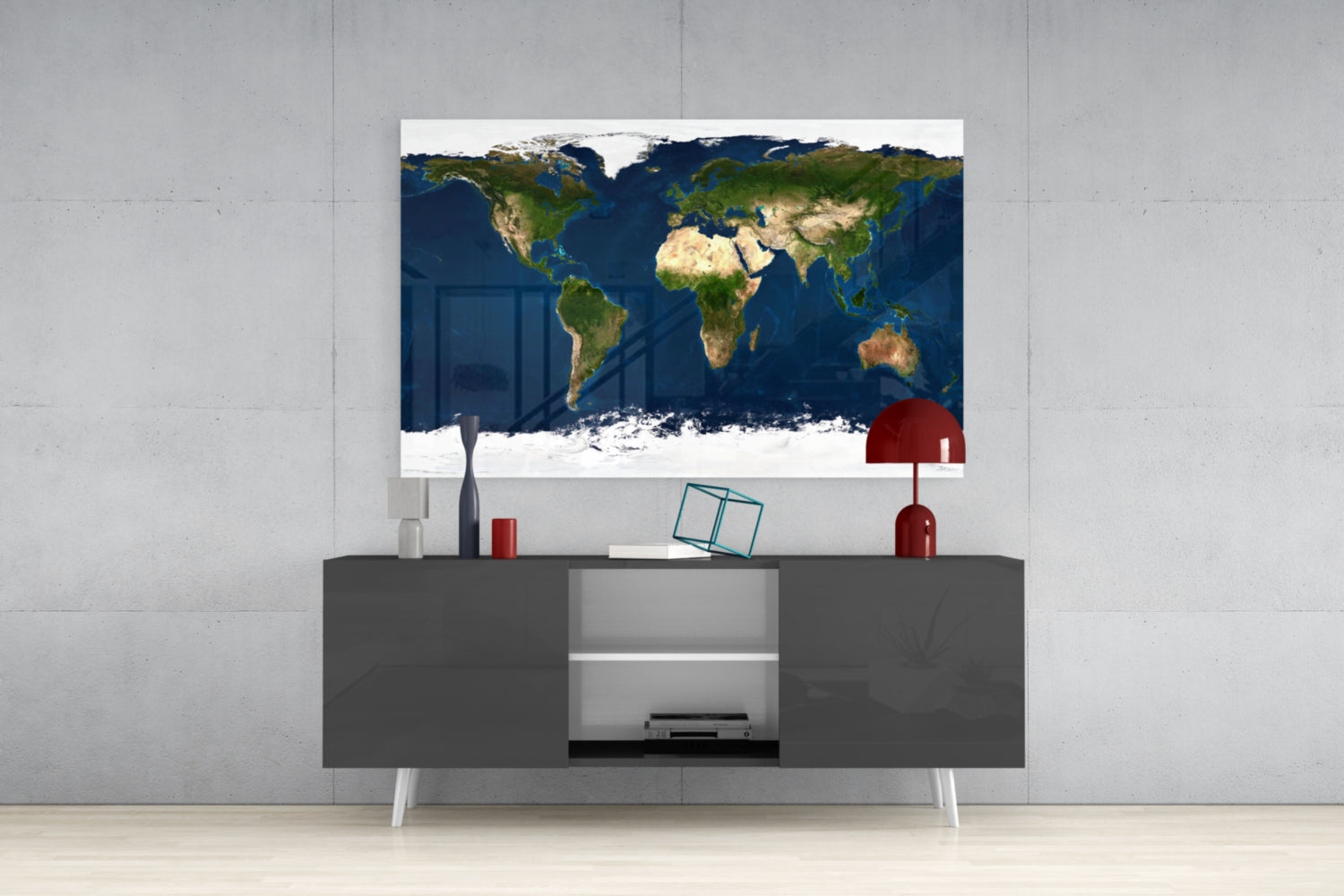 World Map Glass Wall Art.