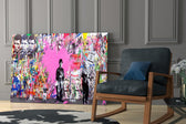 Cinema Pop artwork anchoring a wall with bold pop palette