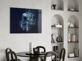 Pixel Astronaut glass print enhancing a man's office with cinematic drama