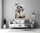 Grunge Tiger glass wall art styled above a side-table in a man cave