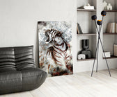 Grunge Tiger glass print enhancing a gaming room with cinematic drama