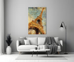 Paris Poster glass wall art styled above a sofa in a hallway