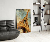 Paris Poster glass print enhancing a living room with cinematic drama