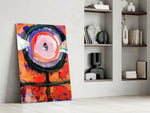 Bullseye Eye artwork anchoring a wall with bold expressionist palette