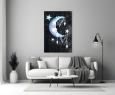 Crescent Garland glass wall art styled above a bed in a master bedroom