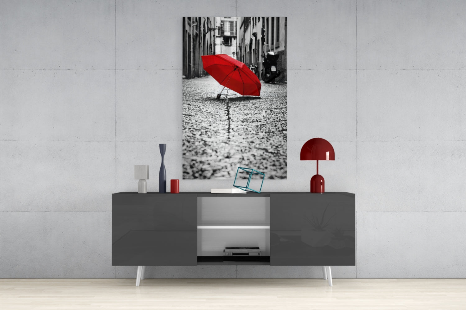 Red Umbrella Glass Wall Art.