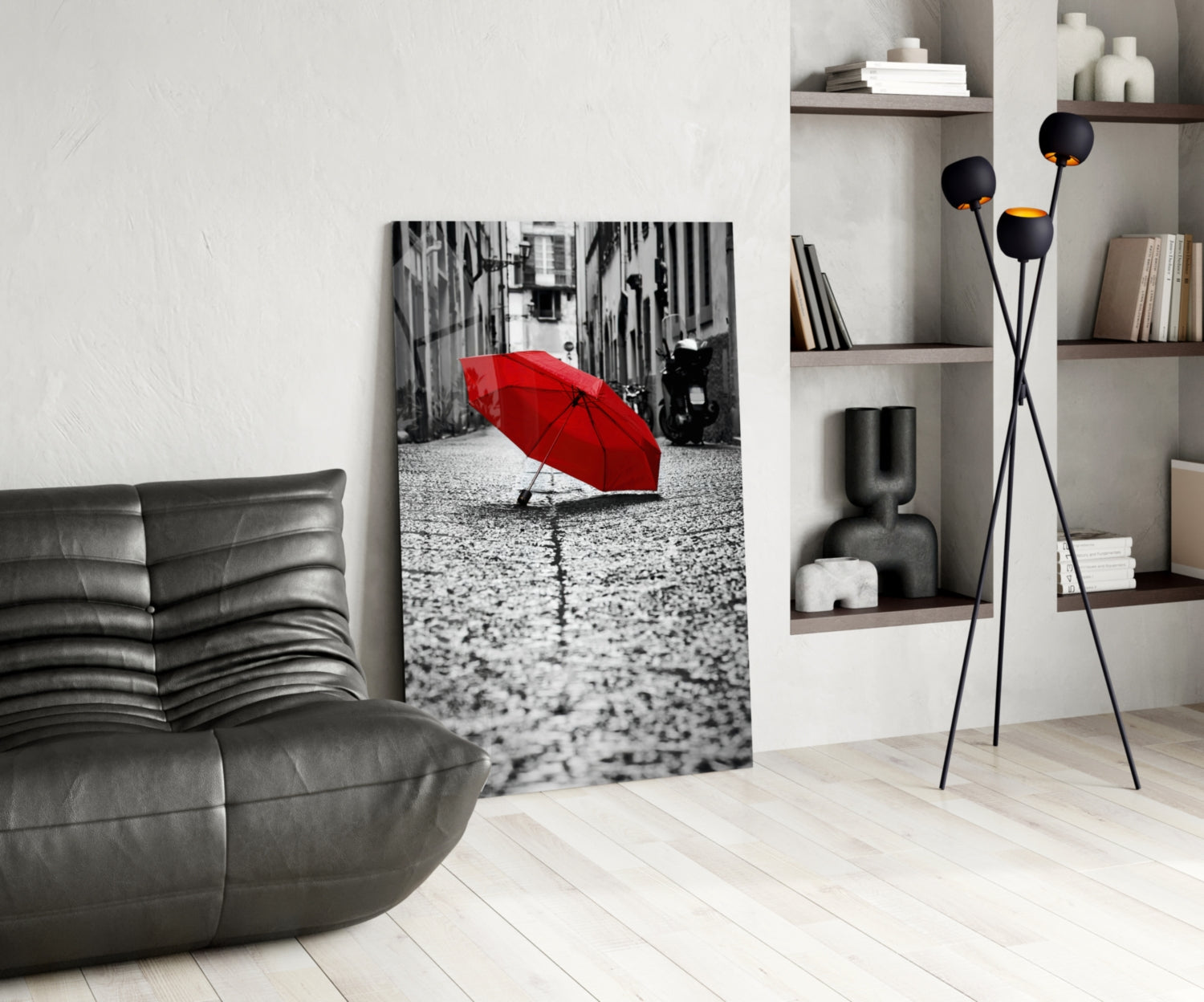 Red Umbrella Glass Wall Art.