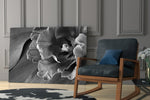 Monochrome Tulip artwork anchoring a wall with elegant minimal palette