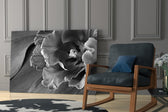 Monochrome Tulip artwork anchoring a wall with elegant minimal palette