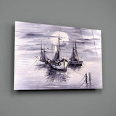 Moonlit Fleet close-up showing silhouetted masts above lavender water