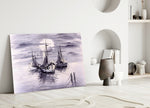 Moonlit Fleet glass wall art styled above a console in a hallway