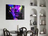 UV Glow glass print enhancing a teen room with cinematic drama