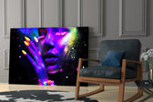 UV Glow artwork anchoring a wall with bold club palette