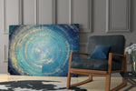 Mosaic Rings artwork anchoring a wall with luxe radial palette