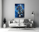 Spirit Catcher glass wall art styled above a console in a master bedroom