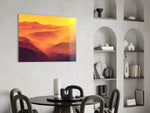 Amber Ridges glass print enhancing a hallway with editorial drama