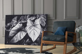 Monochrome Leaves artwork anchoring a wall with moody biophilic palette