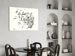Bird Thoughts glass print enhancing a living room with editorial drama