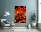 Fire Dahlia panel adding editorial mood to a dining room