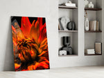 Fire Dahlia artwork anchoring a wall with bold dramatic palette