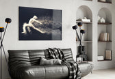 Particle Dance panel adding editorial mood to a master bedroom