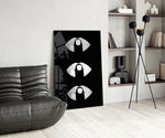 Silver Lip Stack glass print enhancing a powder room with cinematic drama