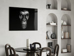 Chimp Gaze glass print enhancing a living room with cinematic drama