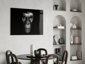 Chimp Gaze glass print enhancing a living room with cinematic drama
