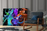 Liquid Splash artwork anchoring a wall with bold vibrant palette