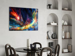 Cosmic Aurora glass print enhancing a teen room with cinematic drama