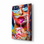 Pop-collage panel bringing bold drama to a contemporary lounge