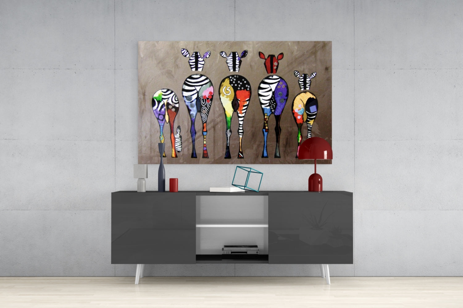 Colorful Zebras Glass Wall Art.