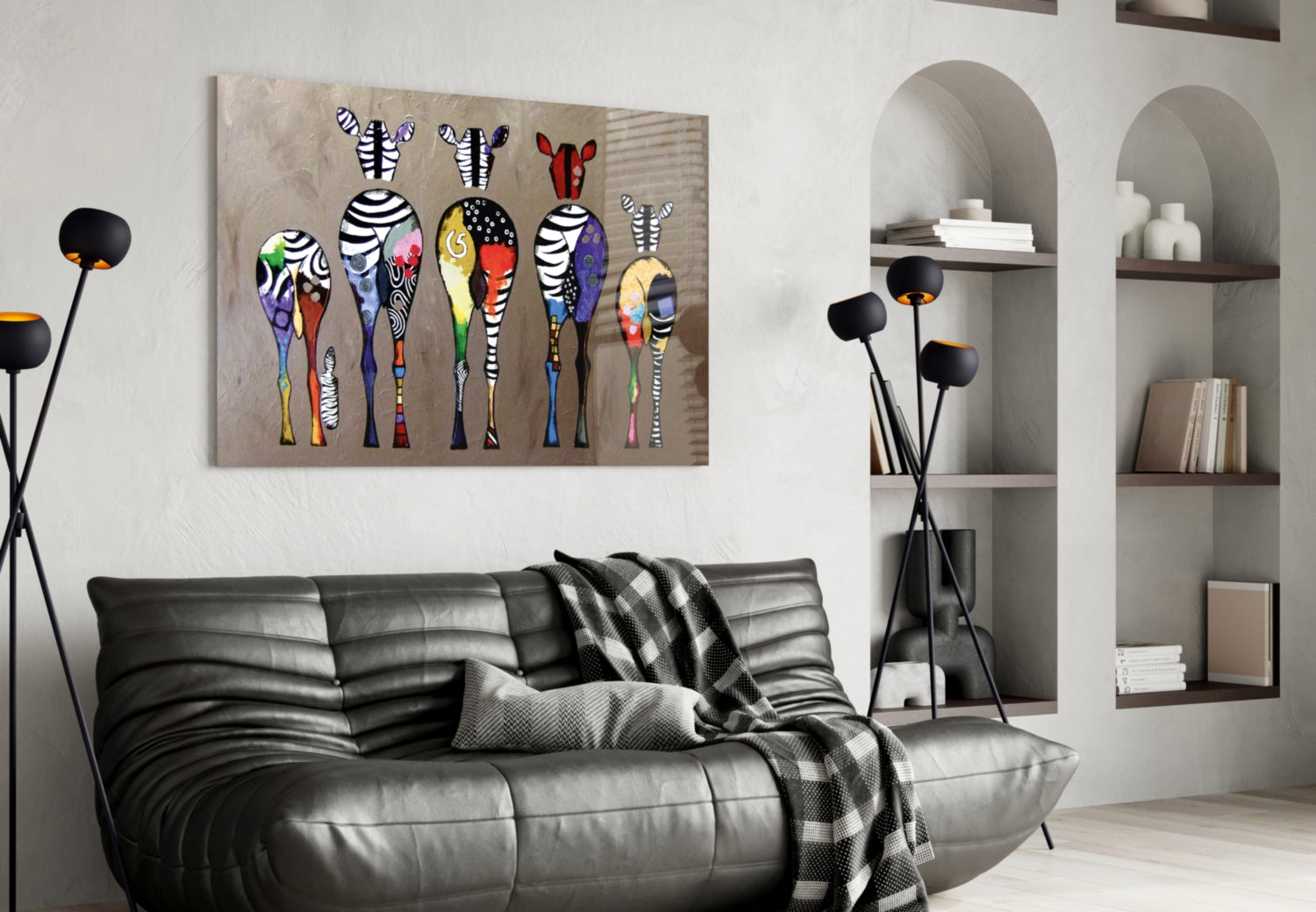 Colorful Zebras Glass Wall Art.