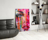 Newspaper Pop glass print enhancing a living room with cinematic drama