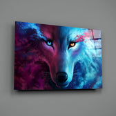 Spirit Wolf close-up showing wolf head split between cyan and crimson cosmic flame