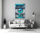 Cubist Eye glass wall art styled above a credenza in a creative office