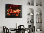 Change Neon glass print enhancing a study with cinematic drama