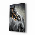 Equestrian-portrait panel bringing elegant drama to a contemporary cabin