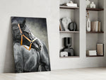 Black Stallion artwork anchoring a wall with elegant equestrian palette