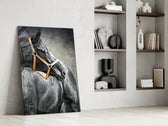 Black Stallion artwork anchoring a wall with elegant equestrian palette