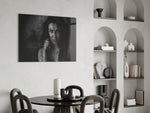 Tattooed Muse glass print enhancing a hallway with cinematic drama