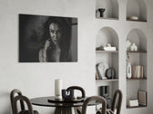 Tattooed Muse glass print enhancing a hallway with cinematic drama