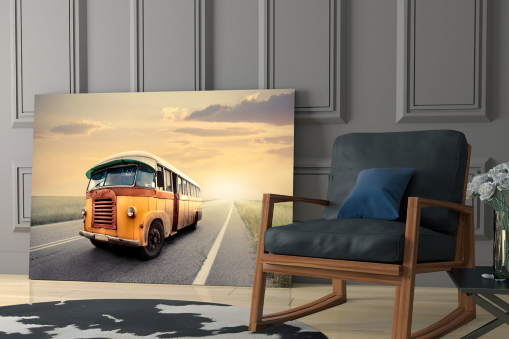 Caravan Sunset artwork anchoring a wall with nostalgic traveler palette