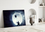 Moon Dreamer glass wall art styled above a bed in a master bedroom