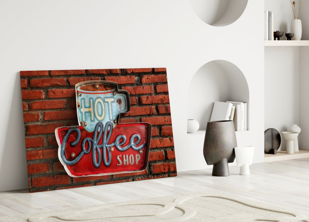 Diner Sign glass wall art styled above a counter in a kitchen