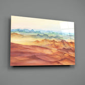 Watercolor Ranges close-up showing cyan teal peaks above rust-red hills